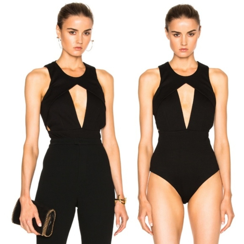 Michelle Mason Black Cutout Bodysuit Top